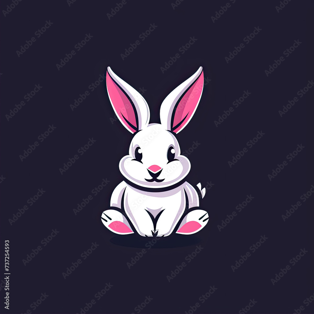Obraz premium Rabbit cartoon flat logo vector icon illustration. animal nature icon concept isolated vector with a black background