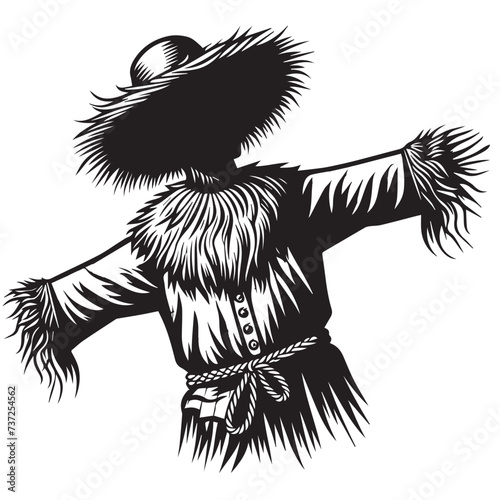 vector silhouette of a scarecrow isolated on white background,