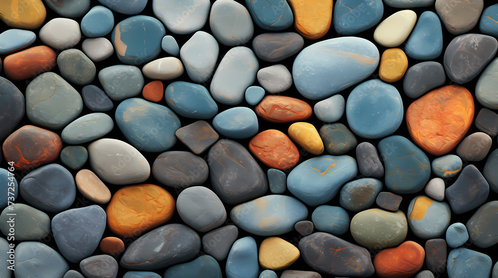 Close-up of colorful polished pebbles, close-up of stone Close-up of colorful polished pebbles, close-up of stone