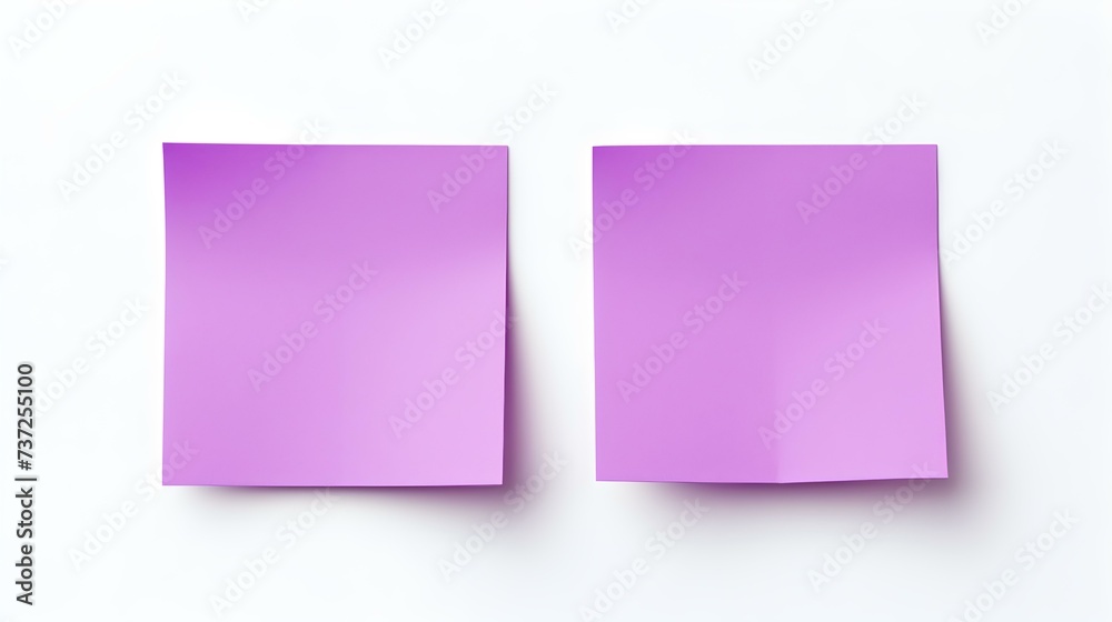 Two Purple square Paper Notes on a white Background. Brainstorming Template with Copy Space