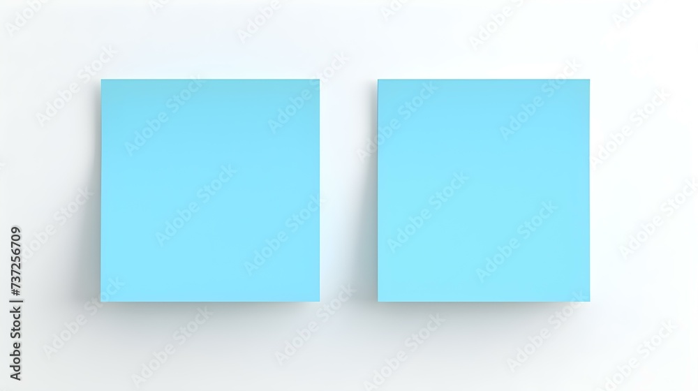 Two Sky Blue square Paper Notes on a white Background. Brainstorming Template with Copy Space
