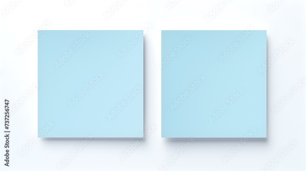 Two Sky Blue square Paper Notes on a white Background. Brainstorming Template with Copy Space