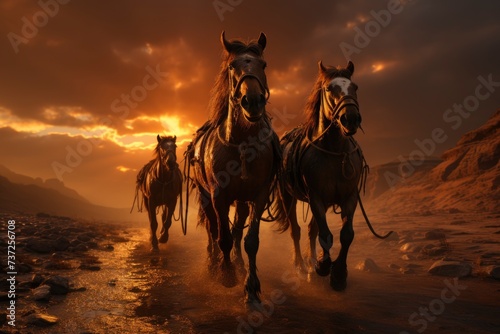 horses running at dusk. generative ai