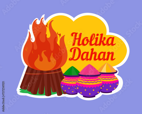 Holika dahan with colorful gulal pot hindu festival burning of holika