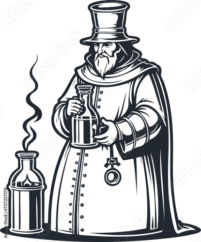 Medieval alchemist, vector illustration