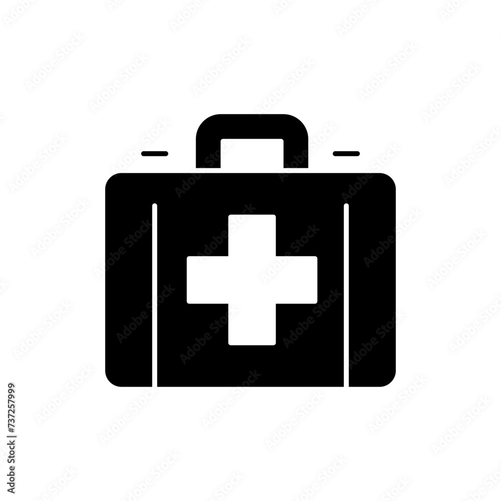 Medical box icon. Simple solid style. First aid bag, case, medical kit, doctor, emergency, safety, health, medicine concept. Black silhouette, glyph symbol. Vector illustration isolated. Medical box icon. Simple solid style. First aid bag, case, medical kit, doctor, emergency, safety, health, medicine concept. Black silhouette, glyph symbol. Vector illustration isolated.