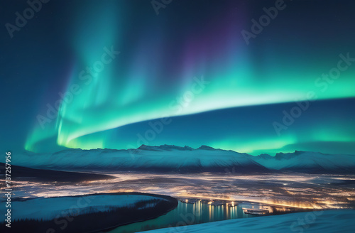 Northern Lights in the sky, beautiful optical phenomenon in the north, natural background