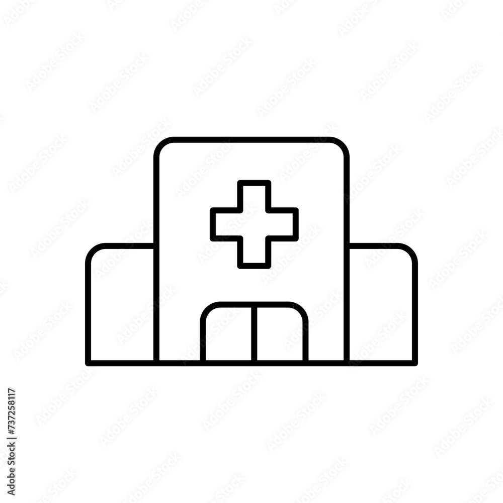 Hospital building icon. Simple outline style. Clinic center, health care, medical concept. Thin line symbol. Vector illustration isolated. Hospital building icon. Simple outline style. Clinic center, health care, medical concept. Thin line symbol. Vector illustration isolated.