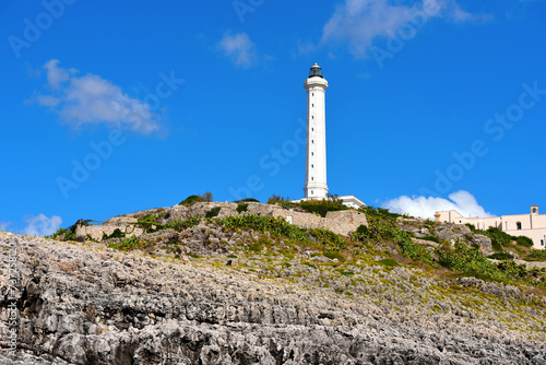 Punta Meliso and the lighthouse of Santa Maria di Leuca built in 1864, 47 meters high, the second tallest in Europe Italy © maudanros