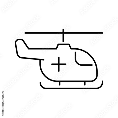 Medical helicopter icon. Simple outline style. Air medical service, heliport, rescue, hospital, aviation, transportation concept. Thin line symbol. Vector illustration isolated. photo