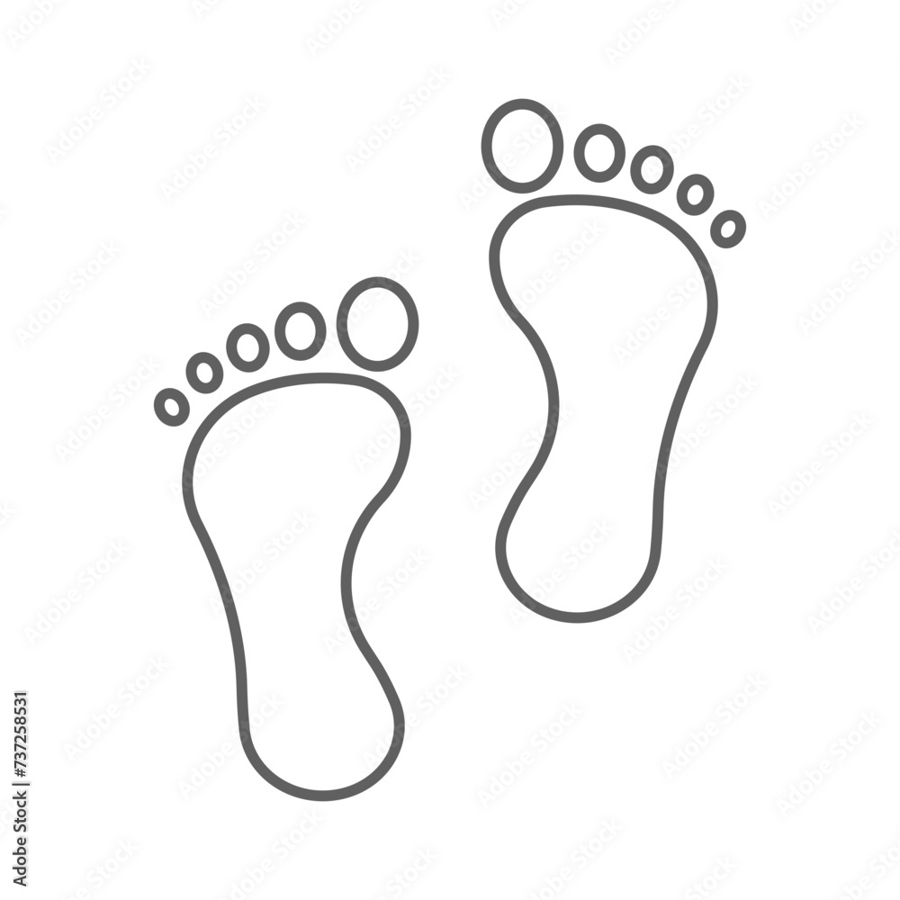 Foot print icon. Simple outline style. Bare foot print, feet, human footstep, footprint concept. Thin line symbol. Vector illustration isolated. Editable stroke. Foot print icon. Simple outline style. Bare foot print, feet, human footstep, footprint concept. Thin line symbol. Vector illustration isolated. Editable stroke.