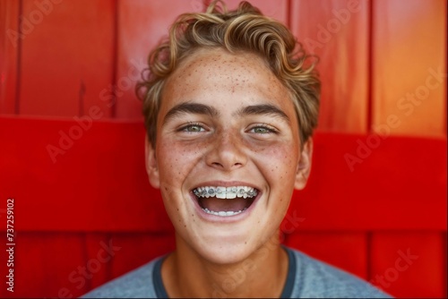 Cute boy with toothy grin i...