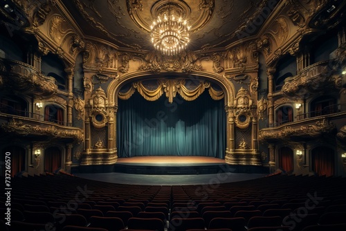 A theater stage adorned with ornate details photo