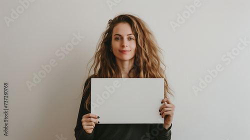 Beautiful woman holding a sign