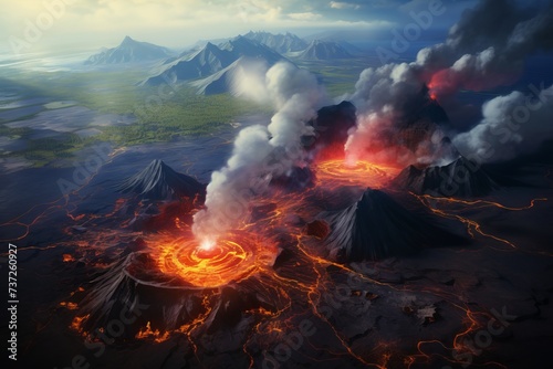 Aerial view of a volcanic caldera
