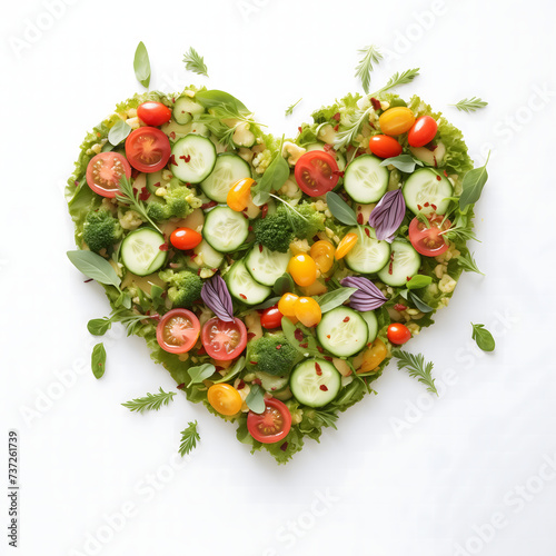 Fresh Vegetables Arranged in a Heart Shape on a White Background. AI. © Vasyl