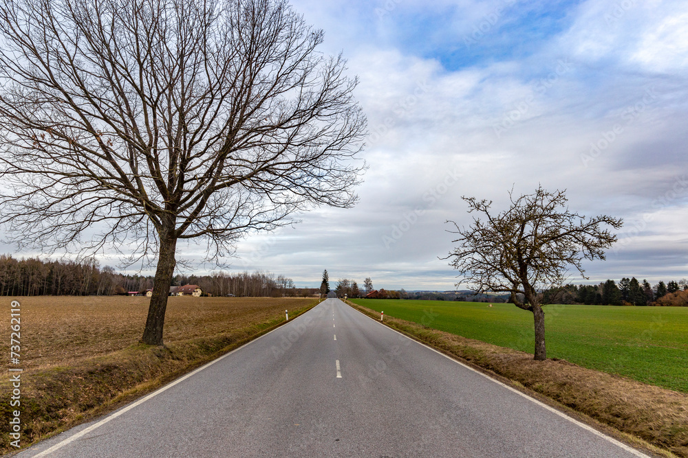 Fototapeta premium Countryside road in Europe. Early springtime.