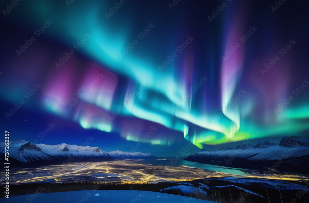 Northern Lights in the sky, beautiful optical phenomenon in the north, natural background