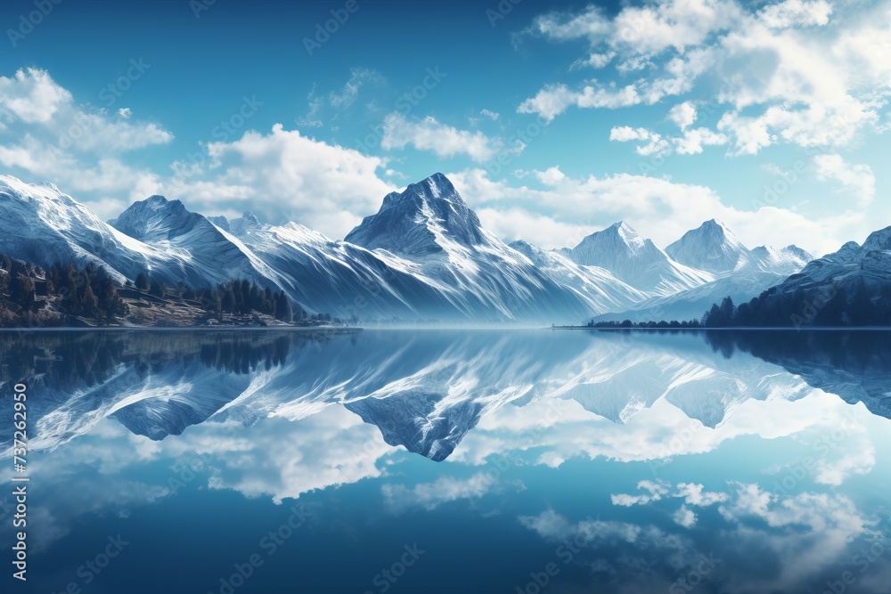 Reflection of a mountain range in a serene lake Reflection of a mountain range in a serene lake