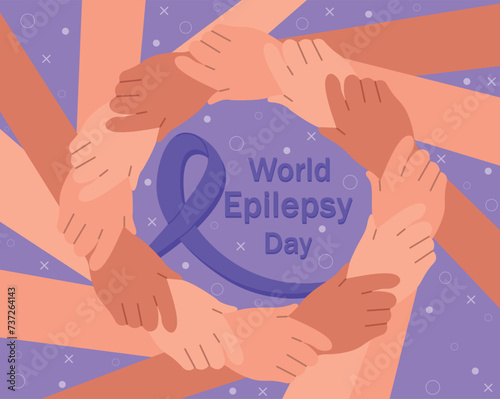 National epilepsy awareness month. Purple Day. World Epilepsy Day. Banner with violet ribbon