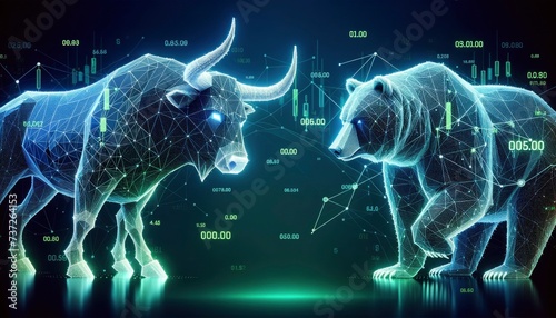 An artistic representation of a bull market with a stylized bull over a background of rising stock charts. generative ai