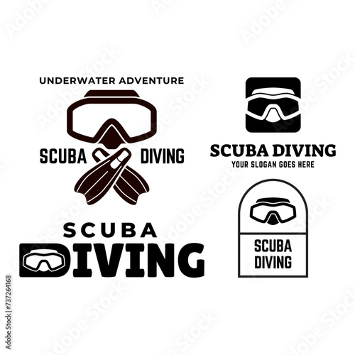 Set of Scuba diving club and diving school design.