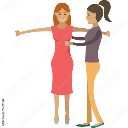 Woman designer dressing up model for fashion show vector icon isolated on white