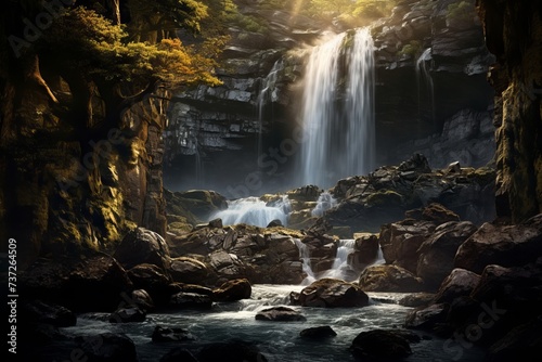 The play of light on a cascading waterfall