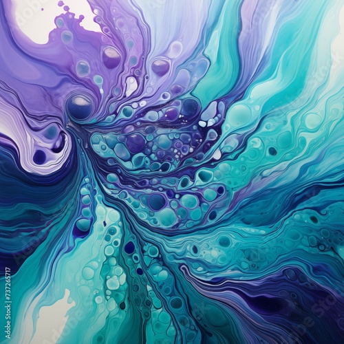 Closeup liquid green blue and purple jade waves fluid art