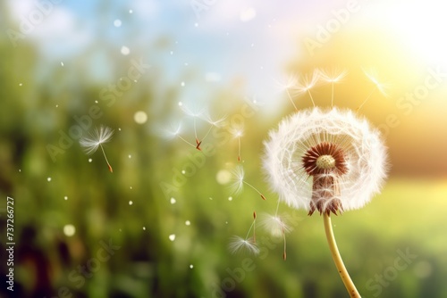 A close up of a dandelion releasing its seeds into the wind  symbolizing perseverance