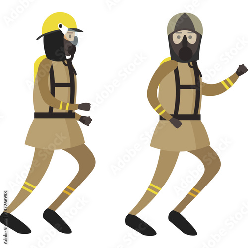 Firefighter rescue team running on emergency call vector icon isolated on white