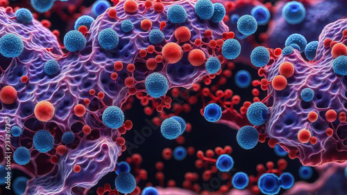 Wallpaper Mural Cancer cells vis - illustration enhanced scanning electron micrograph (SEM) of cancer cell. Visual of overall shape of the cell's surface at a very high magnification. Medical research concept. Torontodigital.ca