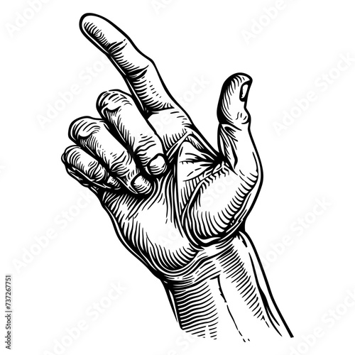 hand gesture in old engraving style for drawing reference