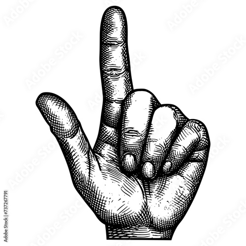 hand gesture in old engraving style for drawing reference