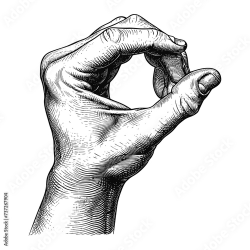 hand gesture in old engraving style for drawing reference