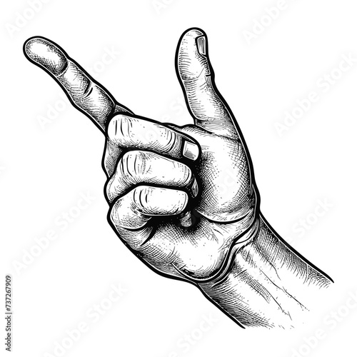 hand gesture in old engraving style for drawing reference