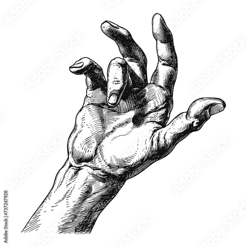 hand gesture in old engraving style for drawing reference