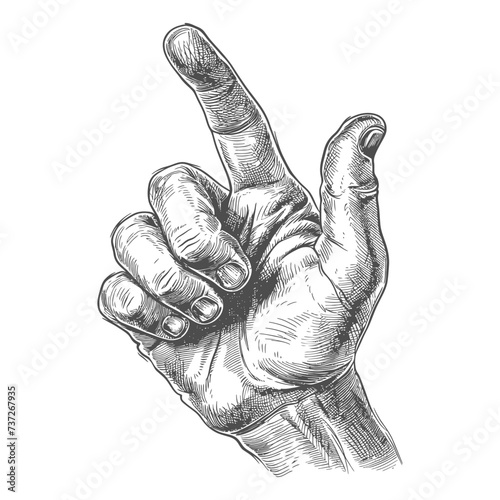 hand gesture in old engraving style for drawing reference