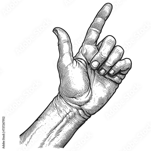 hand gesture in old engraving style for drawing reference
