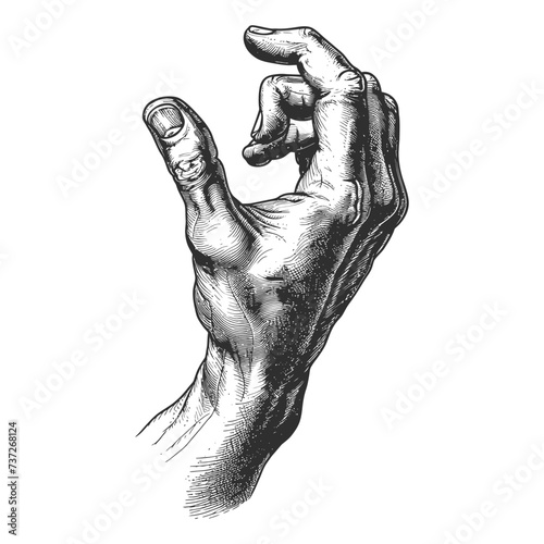 hand gesture in old engraving style for drawing reference