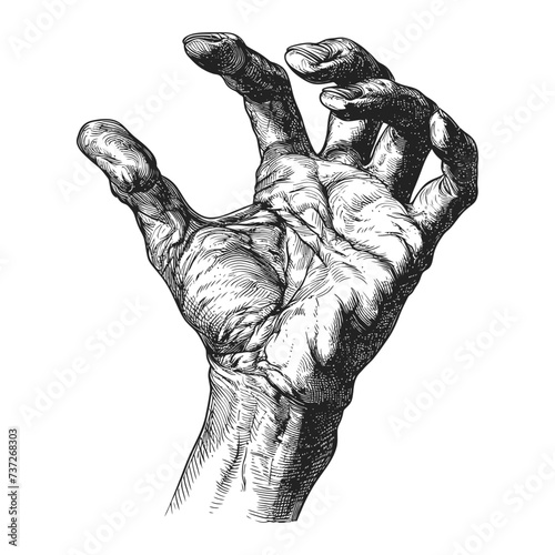 hand gesture in old engraving style for drawing reference