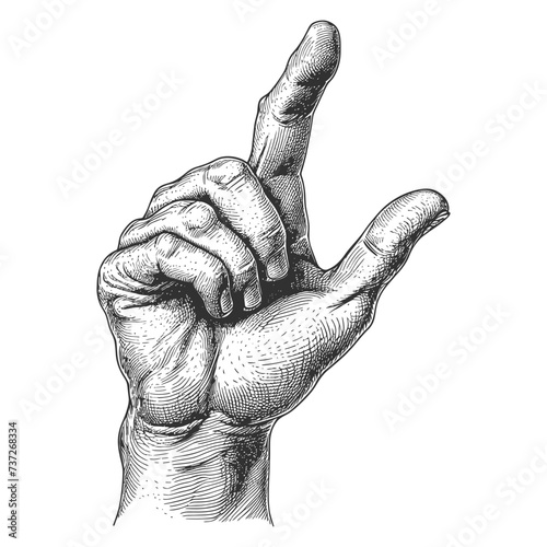 hand gesture in old engraving style for drawing reference