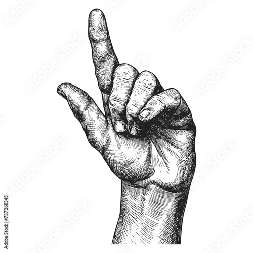 hand gesture in old engraving style for drawing reference