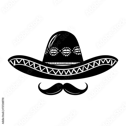 Silhouette mexican hat sombrero with mustache black color only