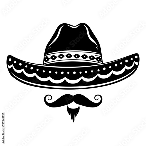 Silhouette mexican hat sombrero with mustache black color only
