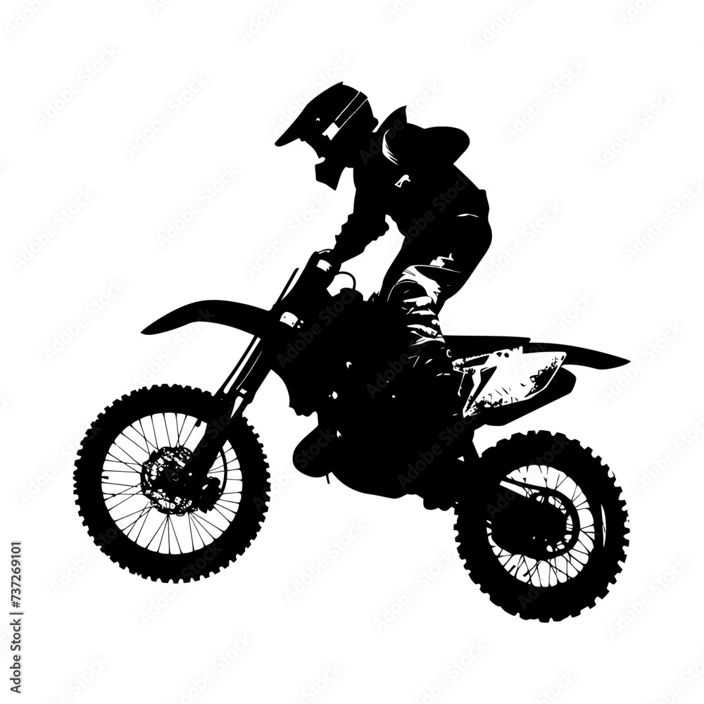 Fototapeta premium Silhouette Motocross jumps in the air black color only