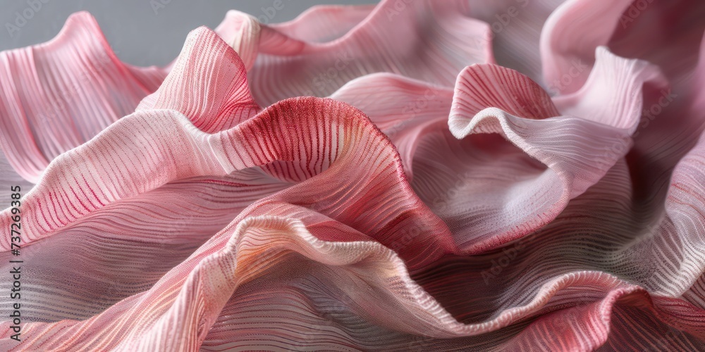 Wave-like patterns of pink textiles against a tranquil gray background Wave-like patterns of pink textiles against a tranquil gray background