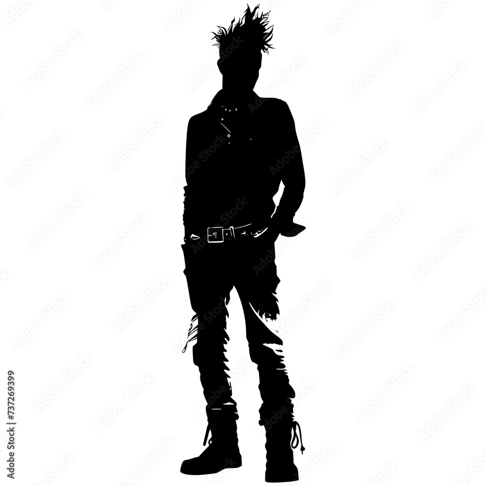 Silhouette punk man black color only full body Silhouette punk man black color only full body