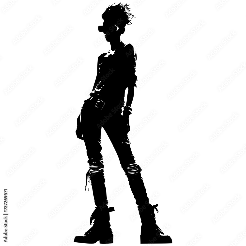 Silhouette punk woman black color only full body