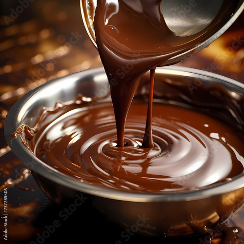 Close-up of a pot of melting chocolate.